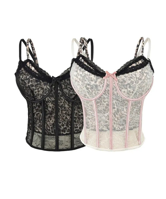 Top corsé animal print y encaje