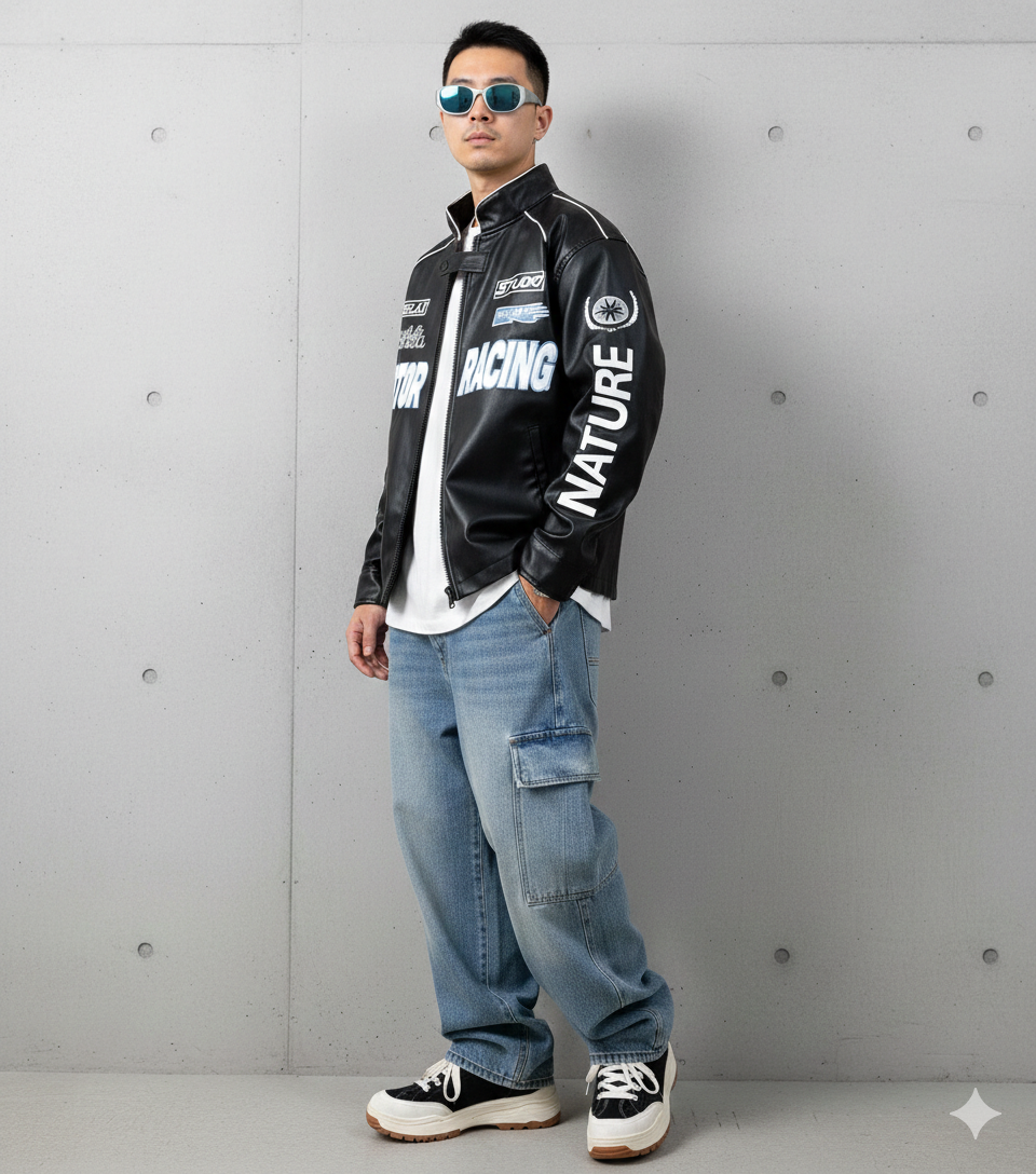 Chaqueta ecocuero estilo racing