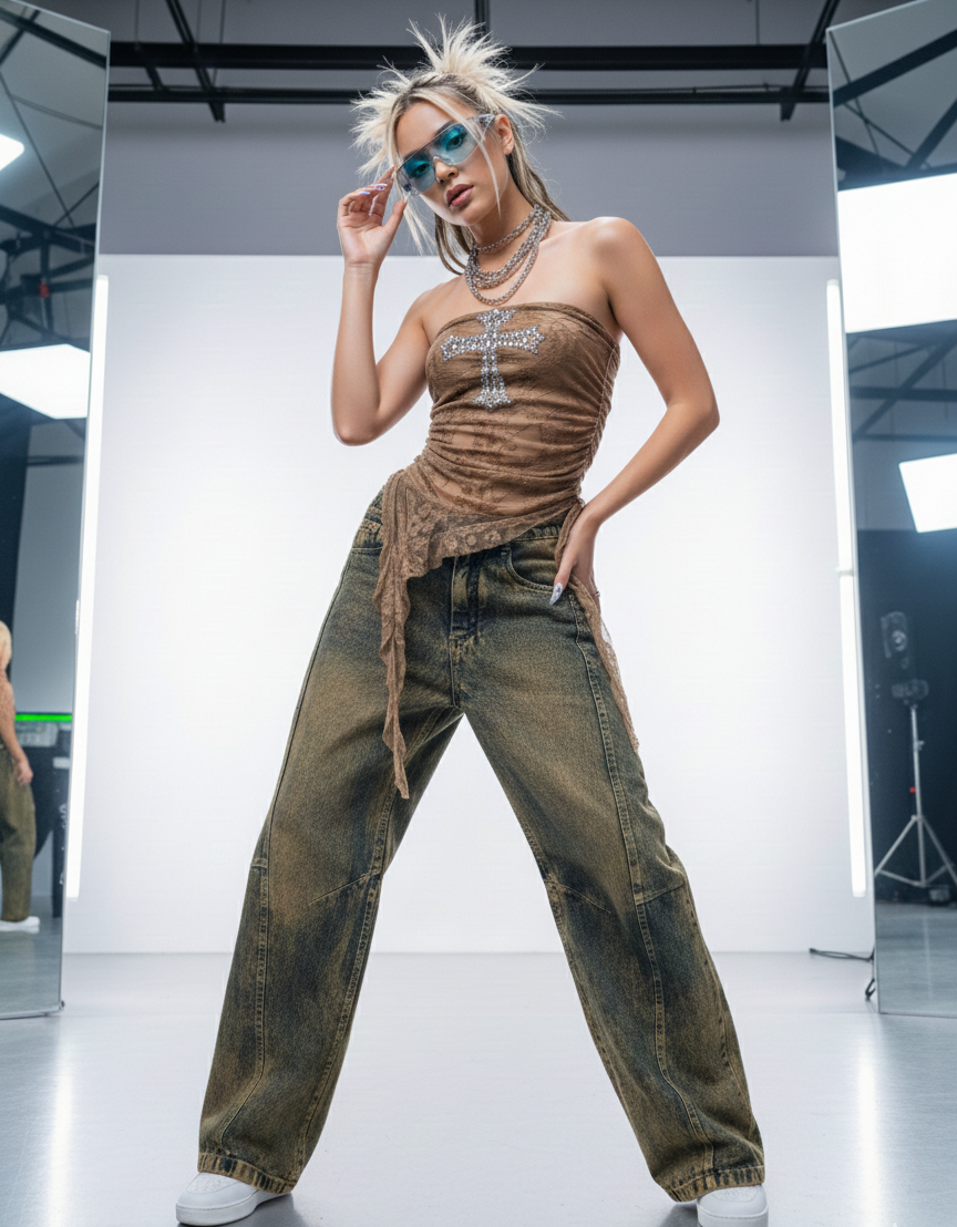 Top cruz strapless encaje largo