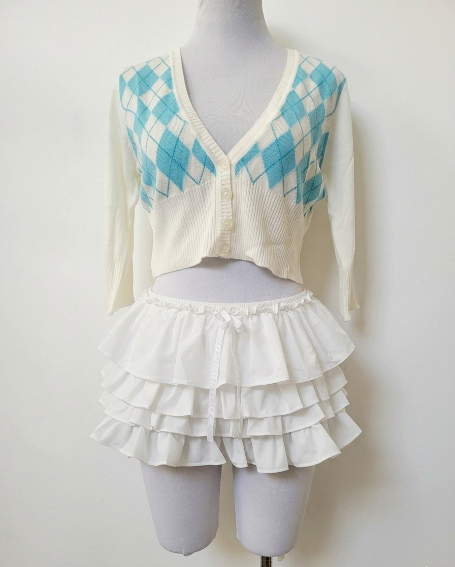 Cardigan crop manga 3/4 rombos
