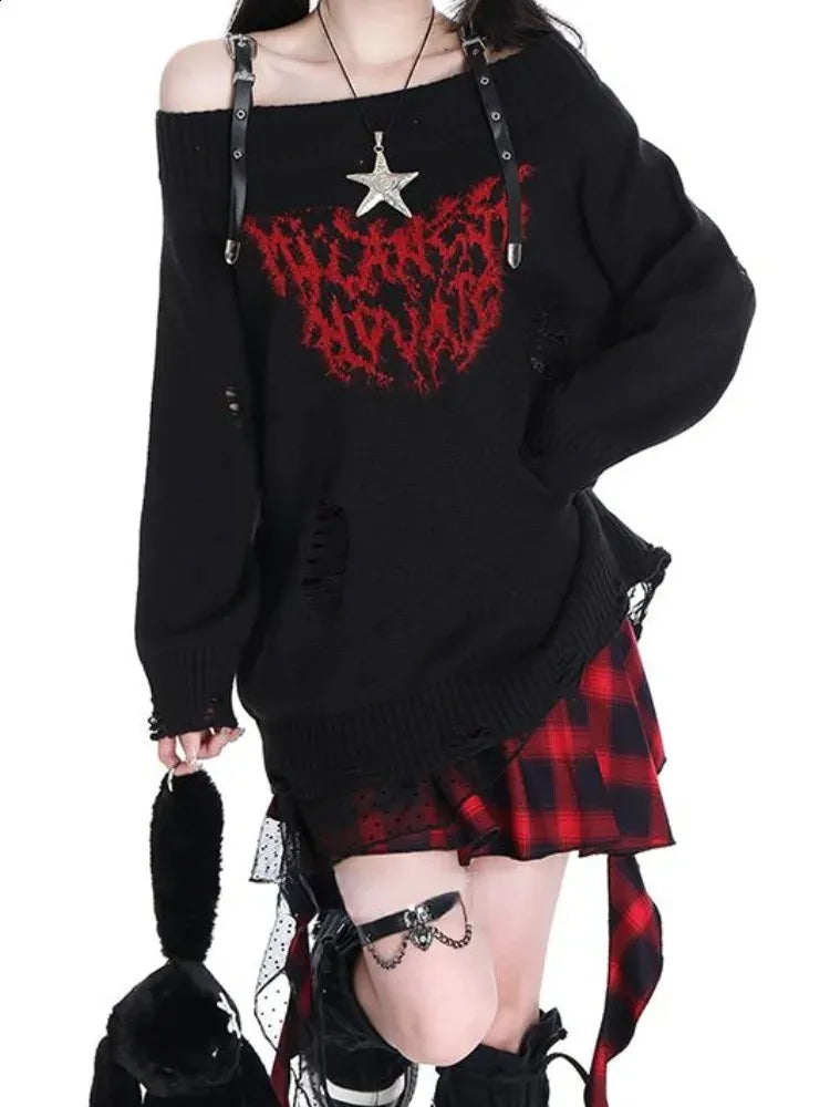 Sueter distressed harajuku goth