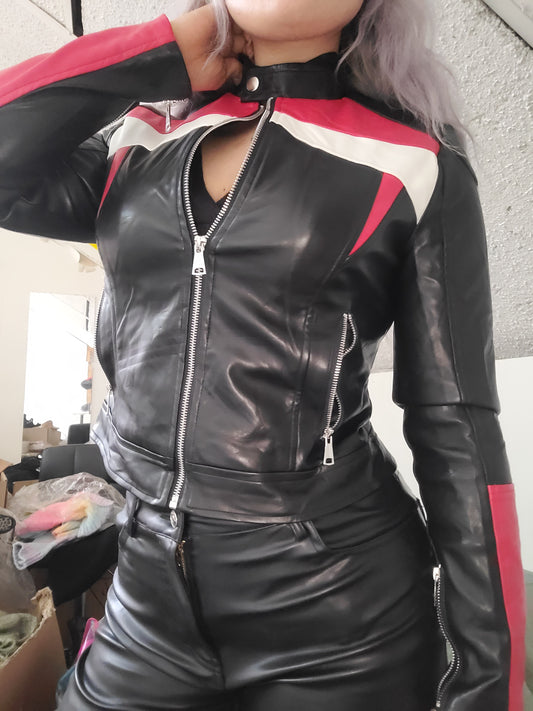 Moto jacket roja eco-cuero