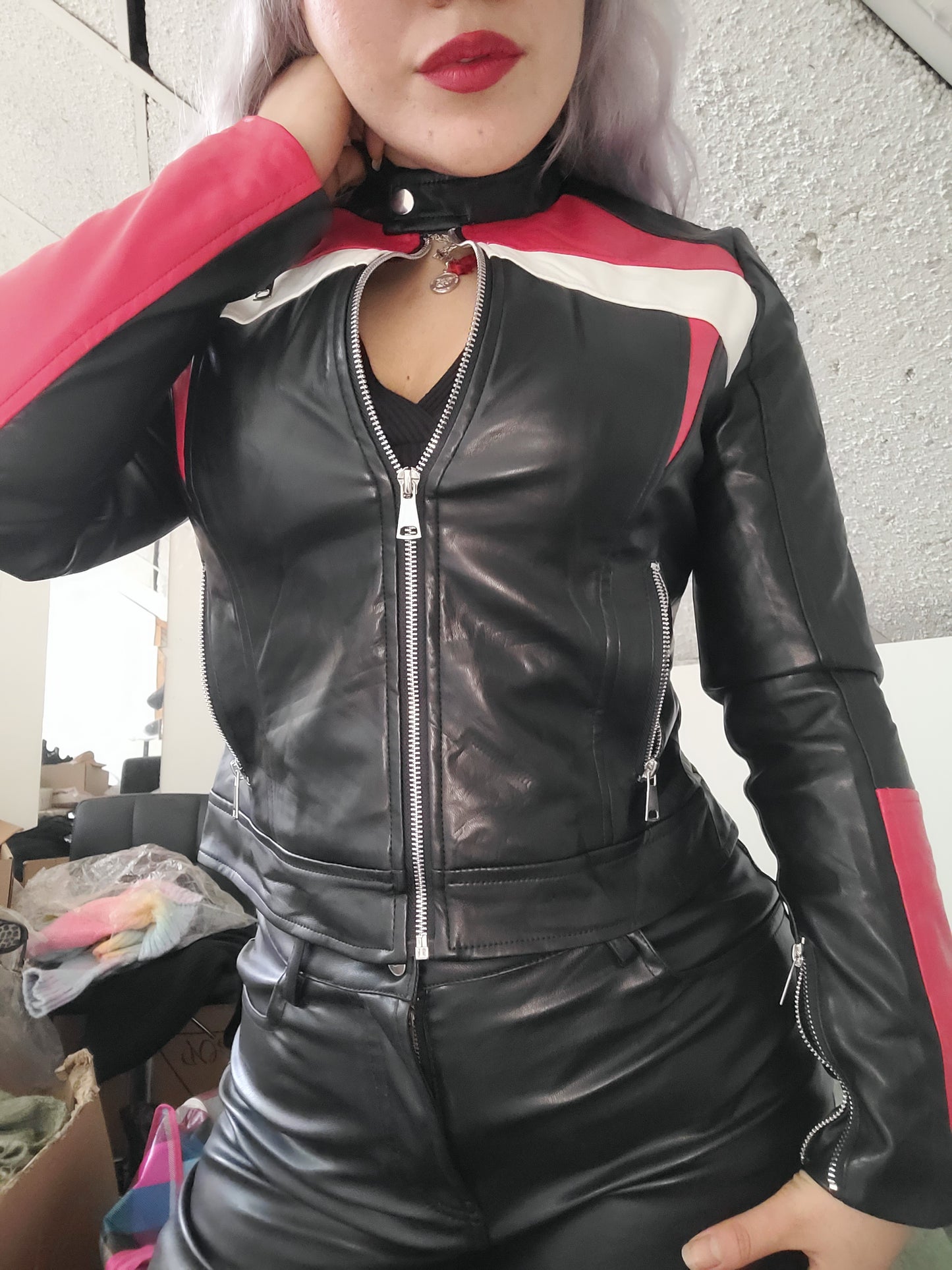 Moto jacket roja eco-cuero