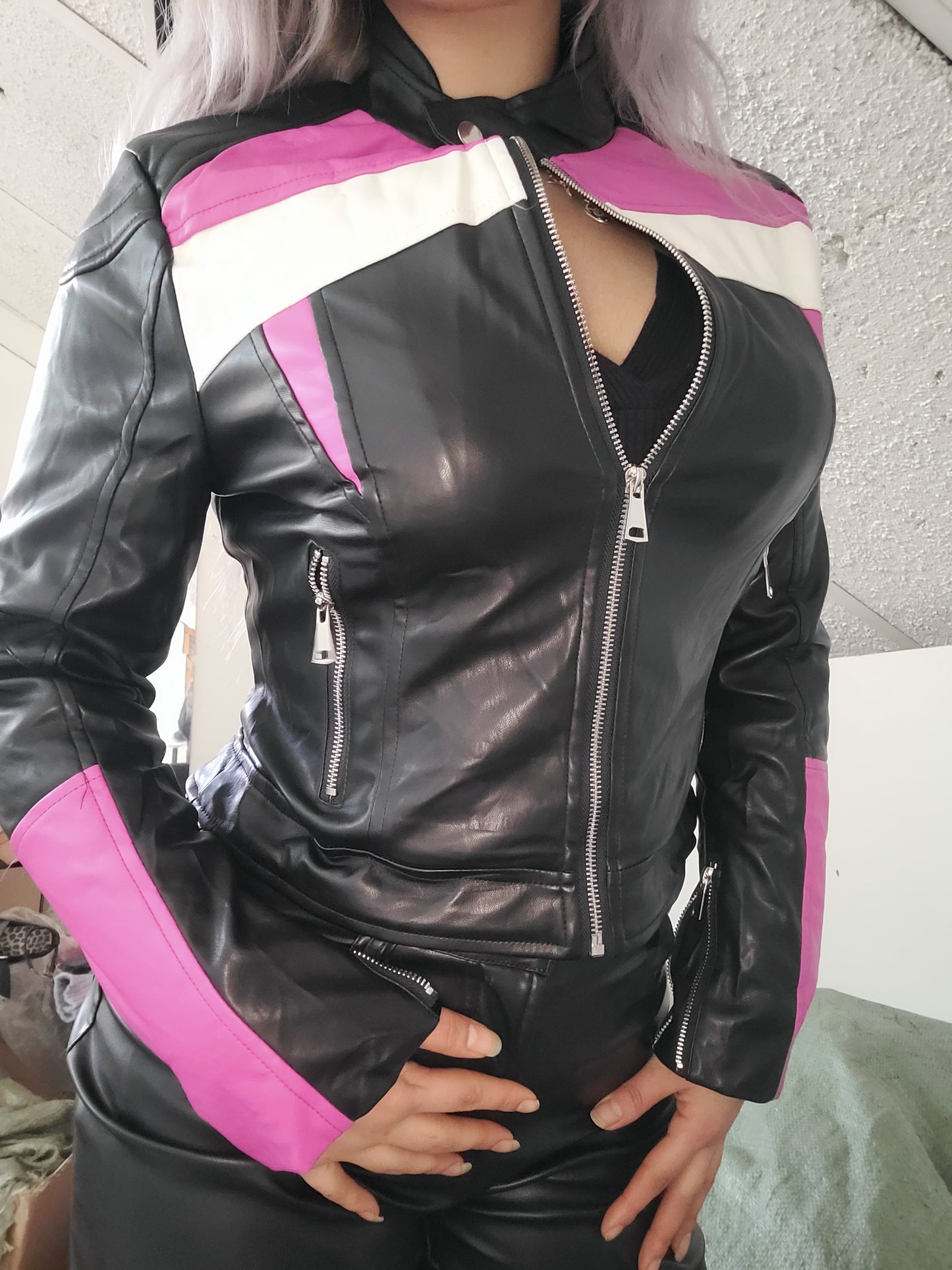Moto jacket fucsia eco-cuero
