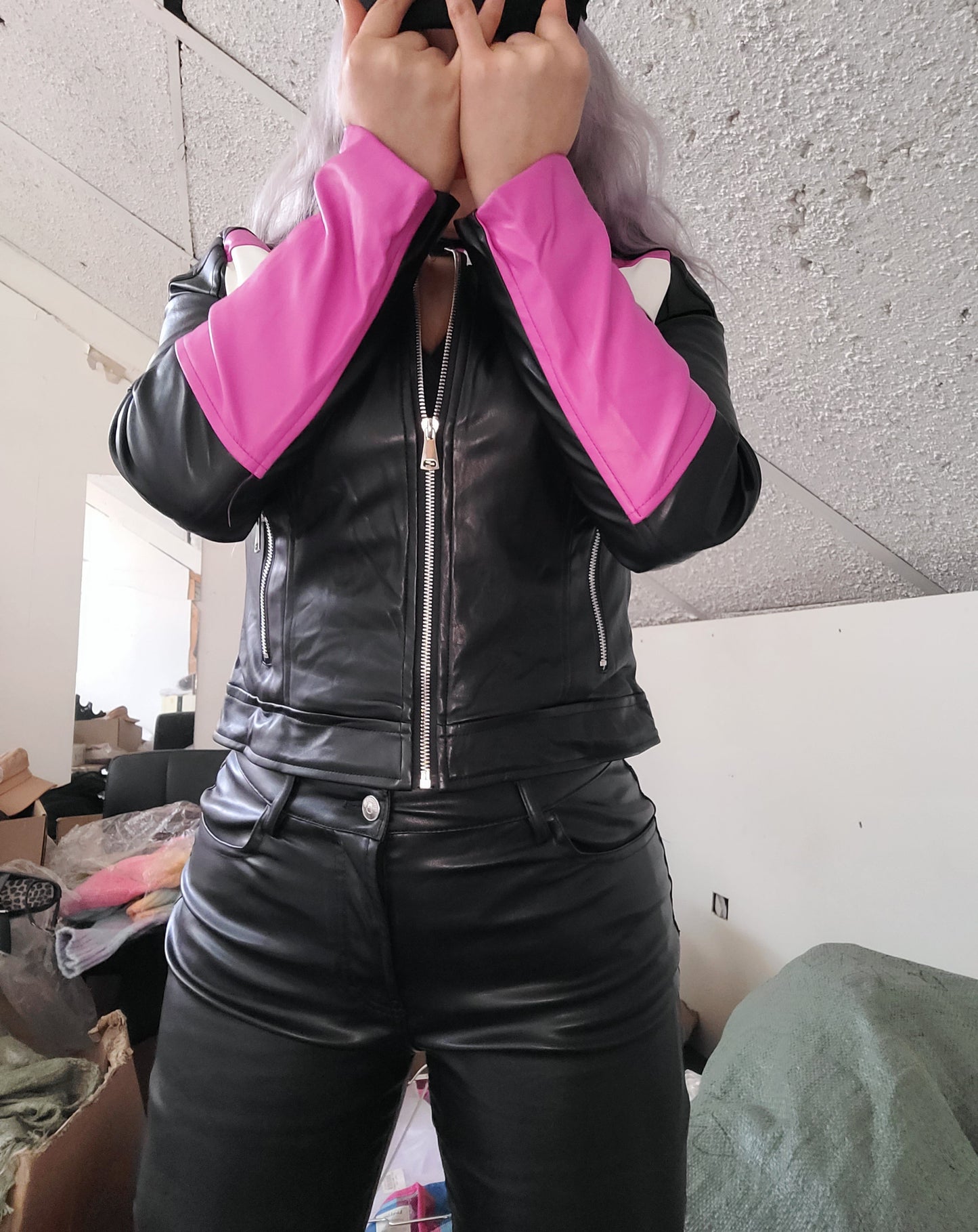 Moto jacket fucsia eco-cuero