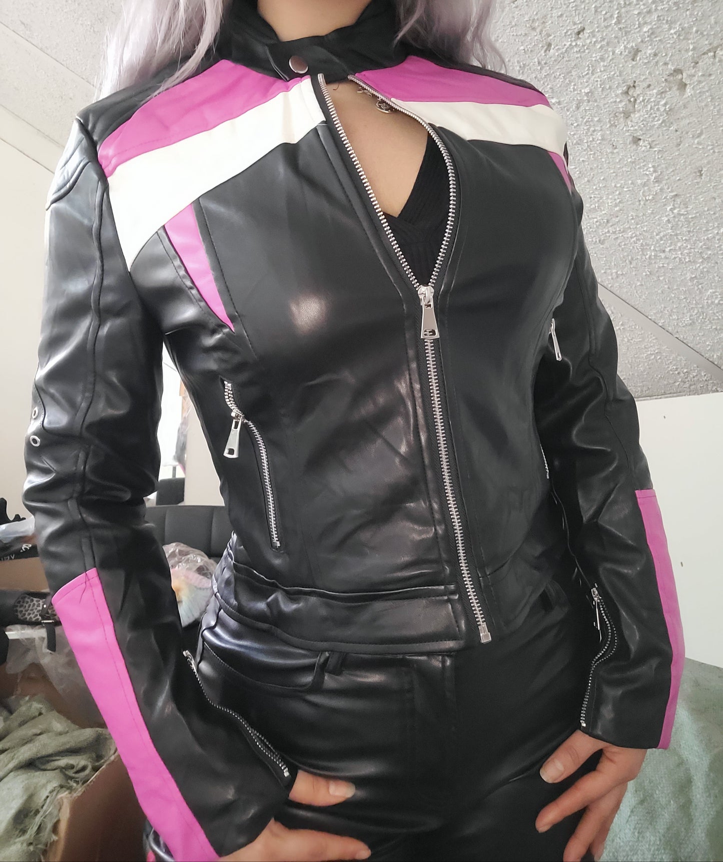 Moto jacket fucsia eco-cuero