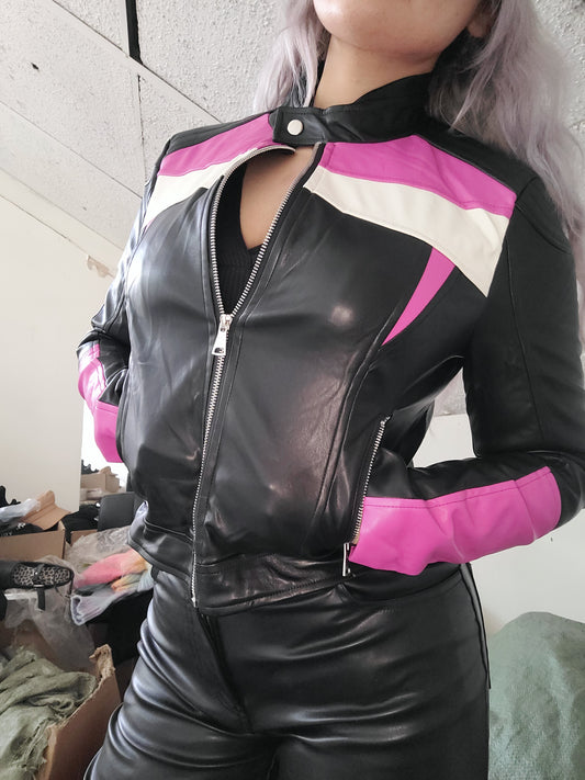 Moto jacket fucsia eco-cuero