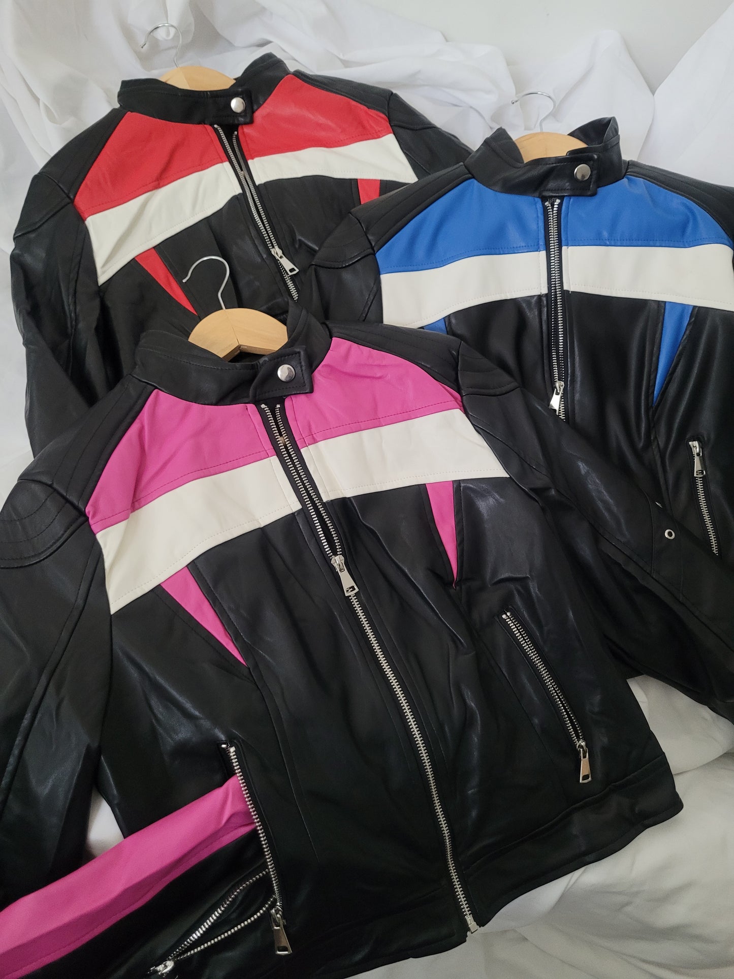 Moto jacket fucsia eco-cuero