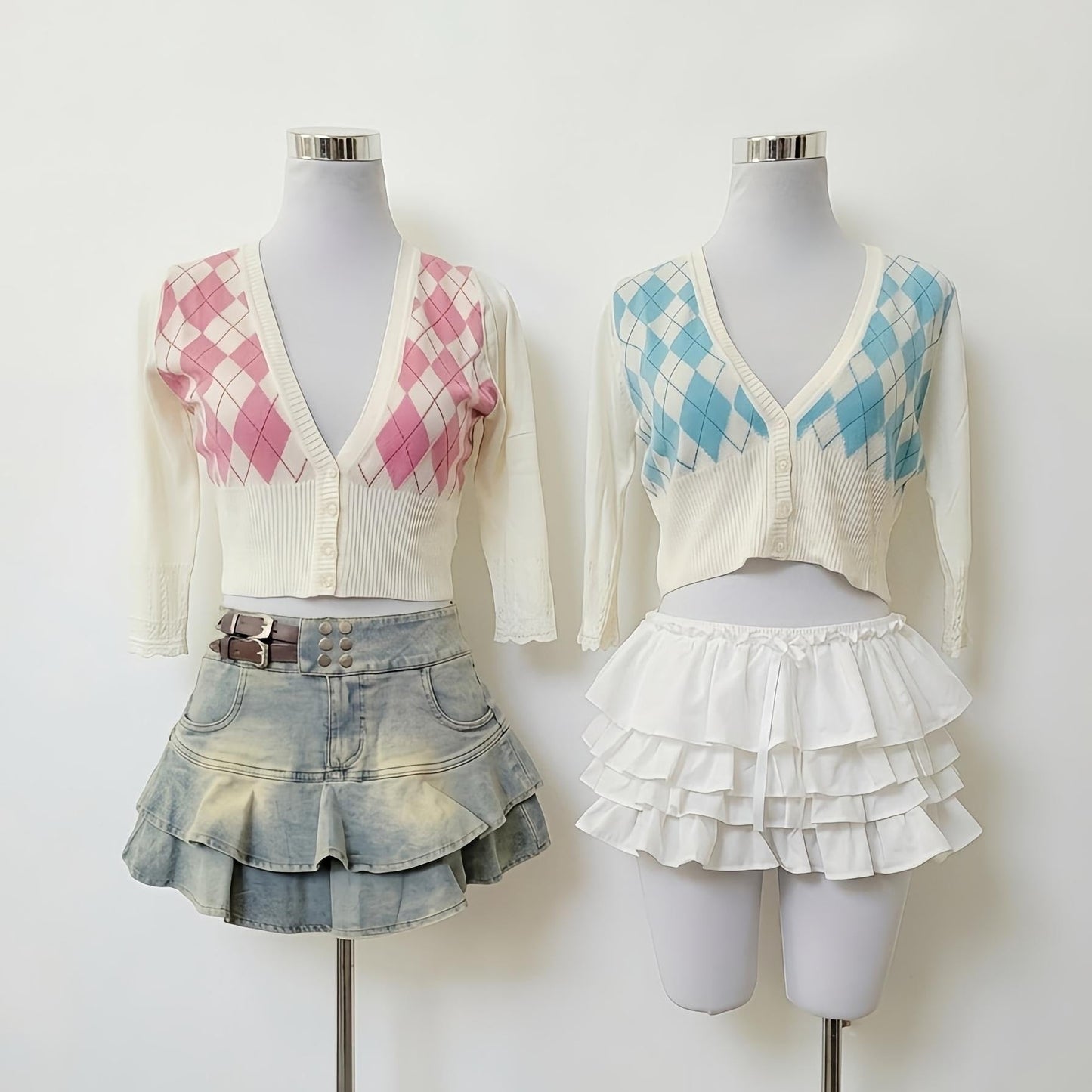 Cardigan crop manga 3/4 rombos