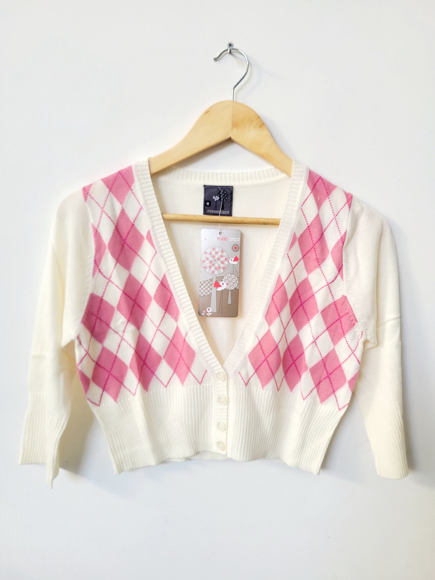Cardigan crop manga 3/4 rombos