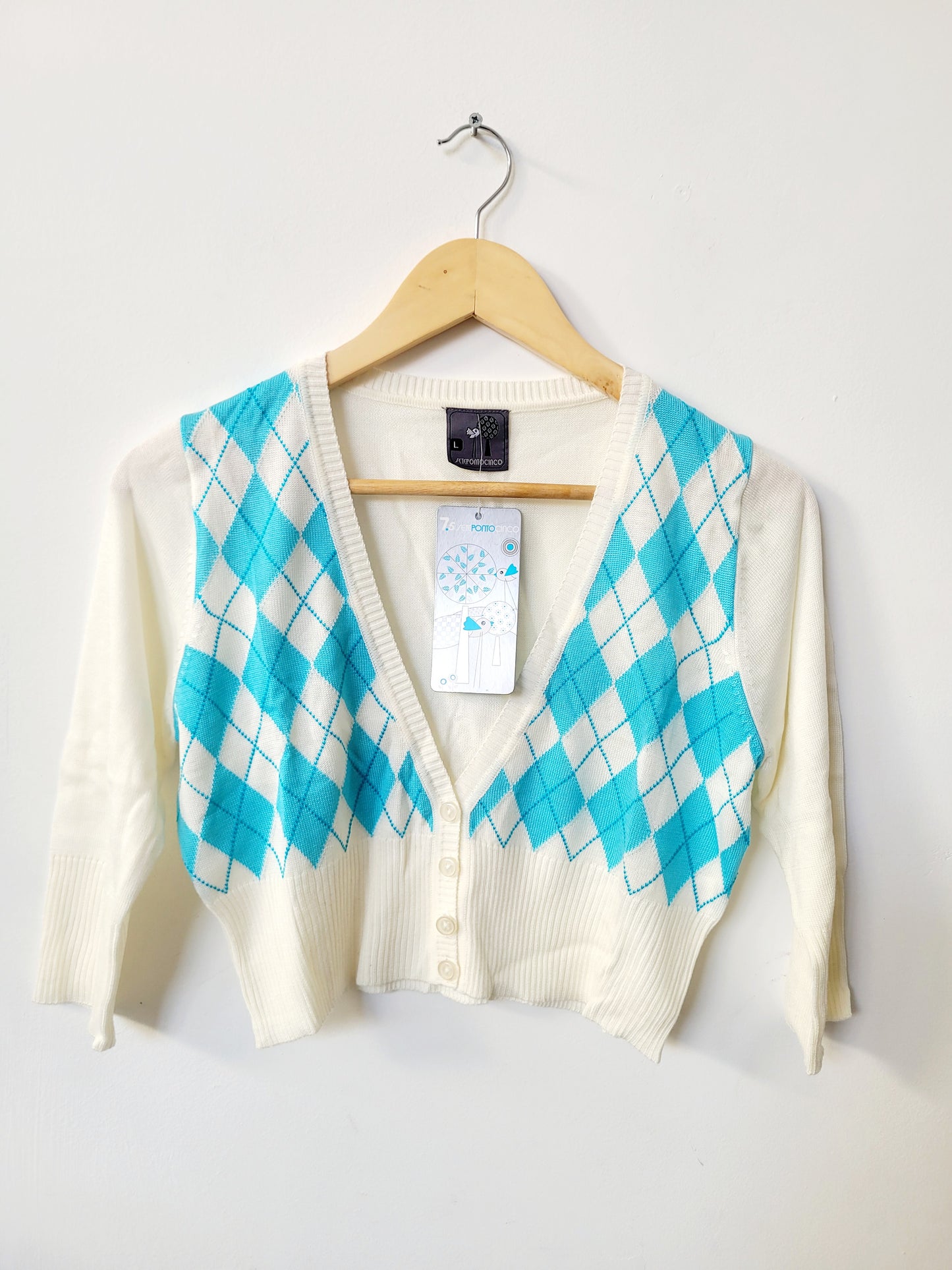 Cardigan crop manga 3/4 rombos