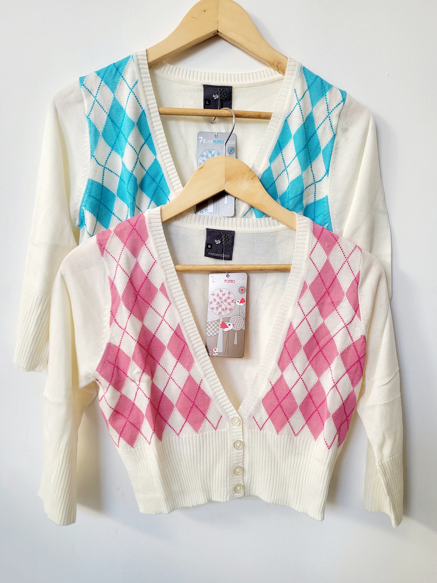 Cardigan crop manga 3/4 rombos