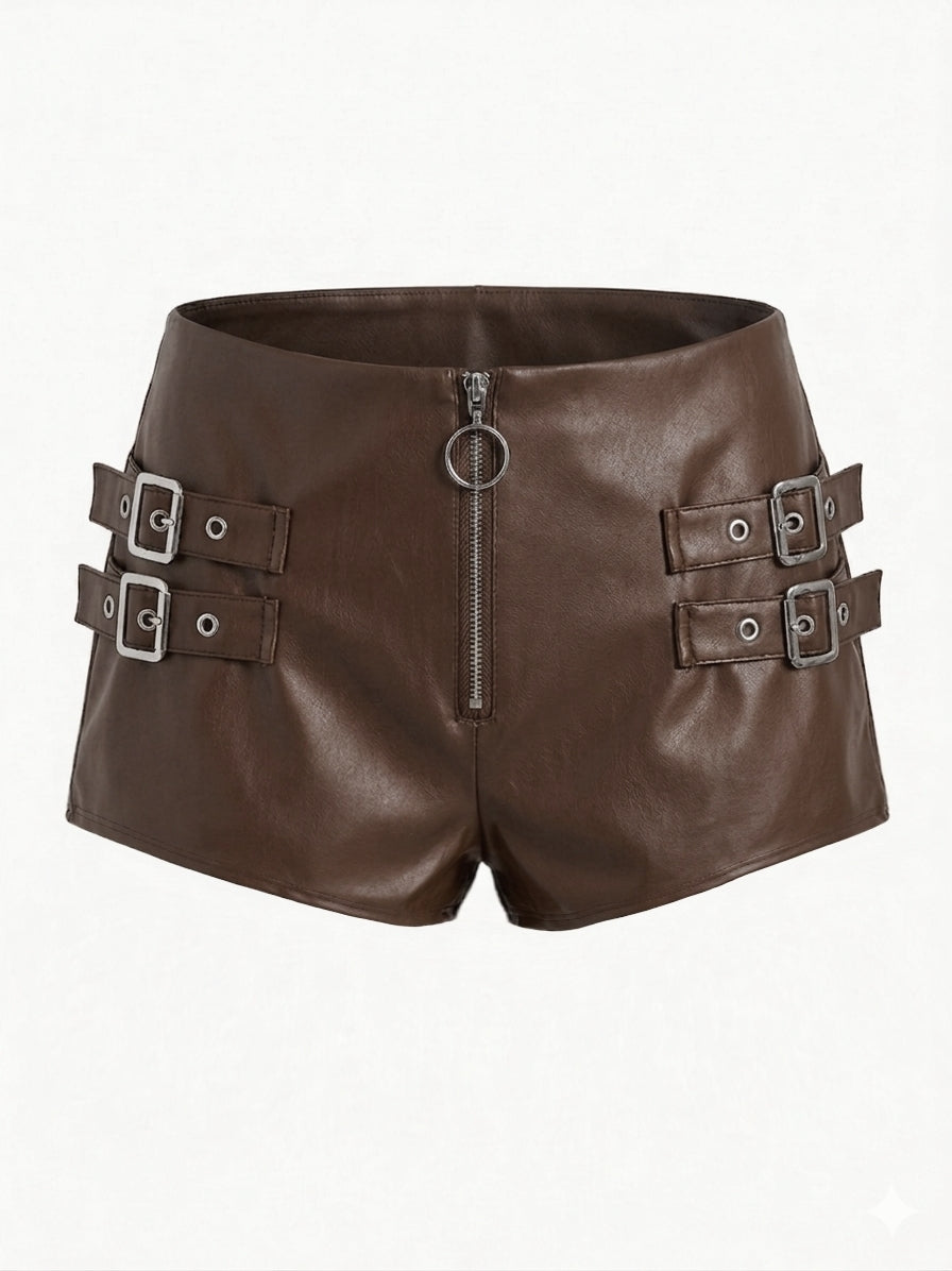 Micro short hebillas efecto cuero