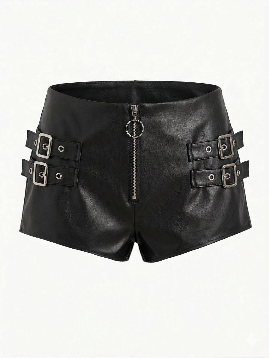 Micro short hebillas efecto cuero