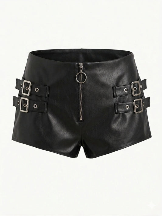 Micro short hebillas efecto cuero