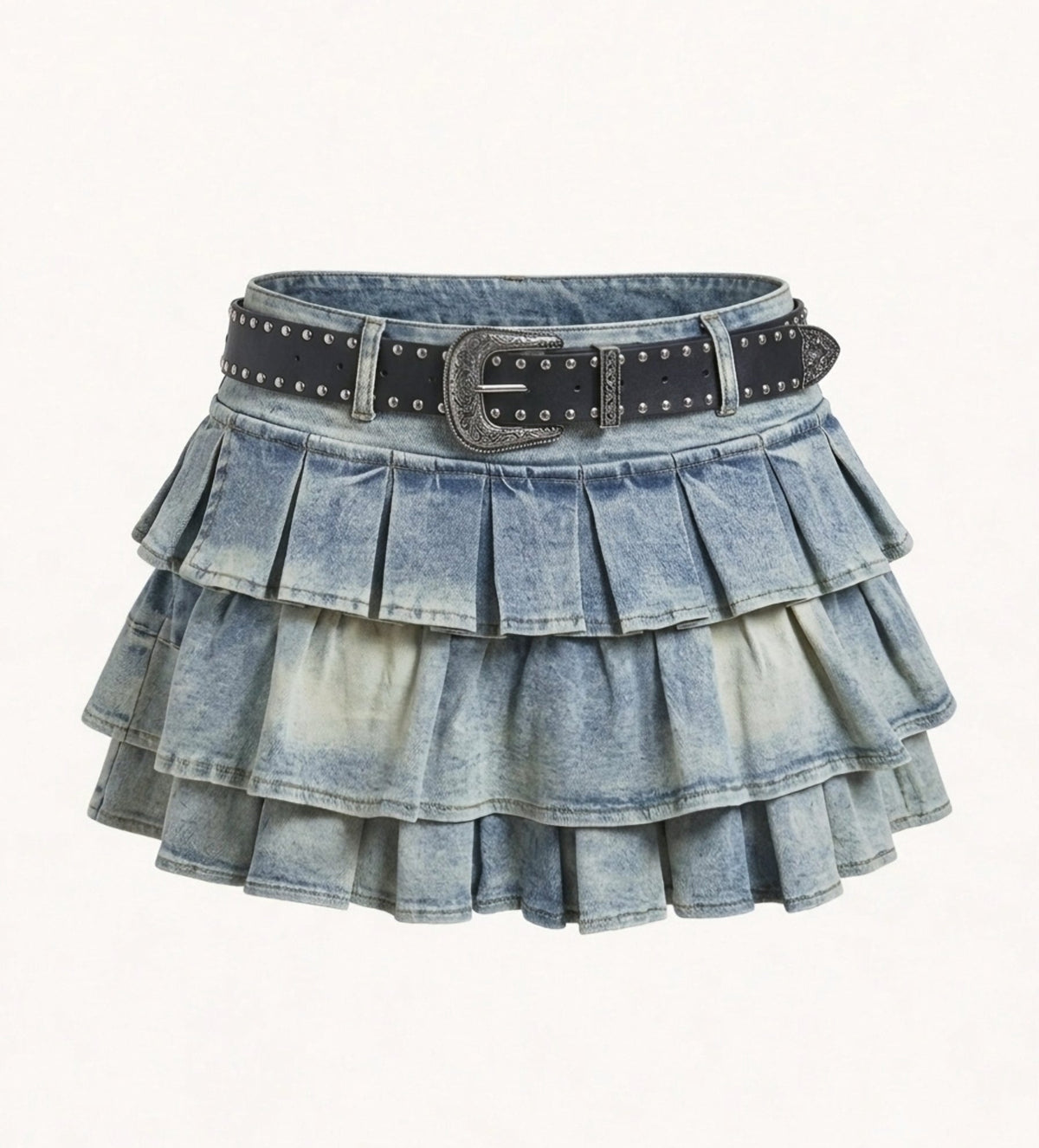 MiniFalda denim 3 vuelos y cinturon