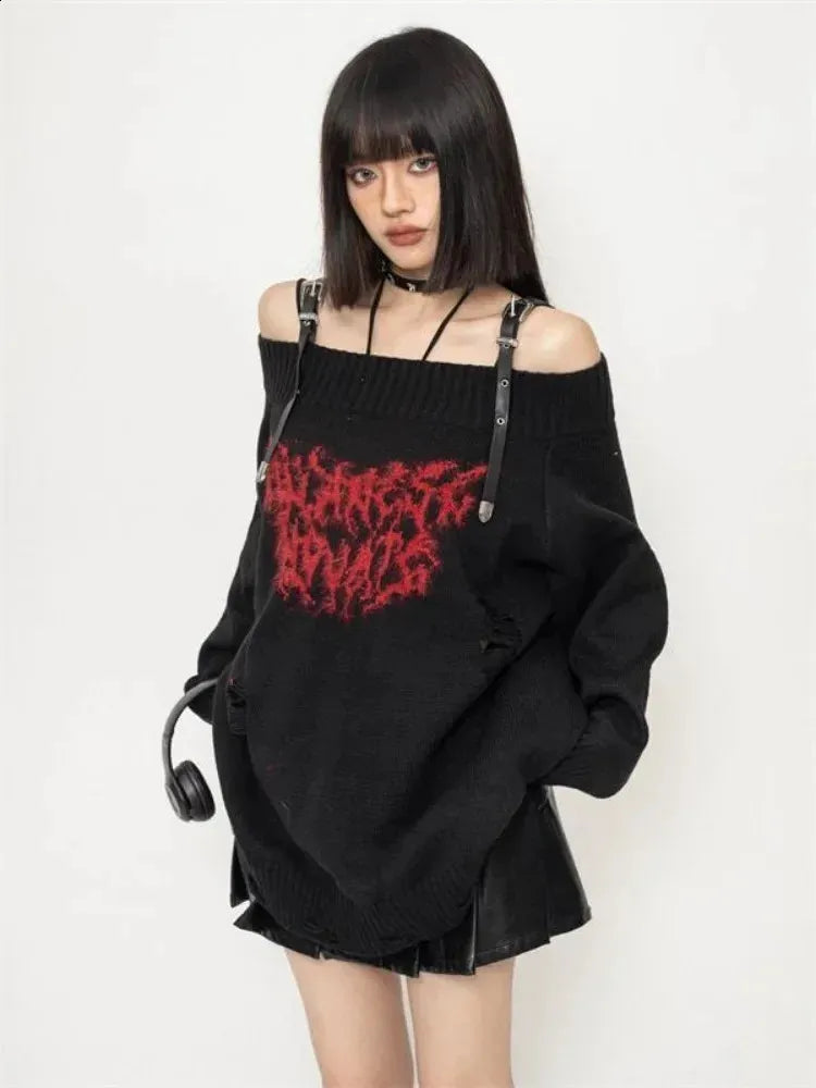 Sueter distressed harajuku goth