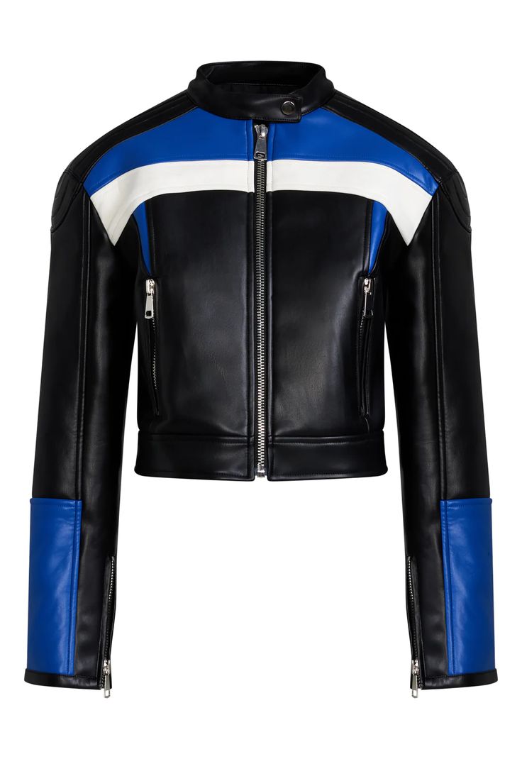 Moto jacket azul eco-cuero