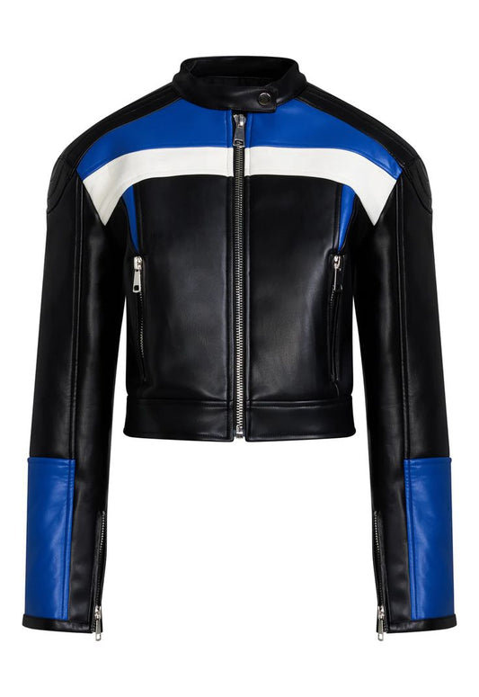 Moto jacket azul eco-cuero