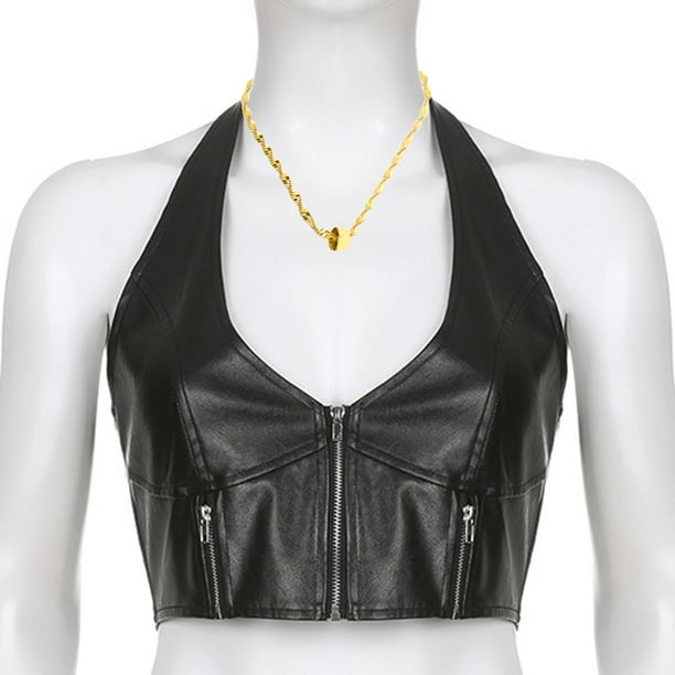 Top corto Halter eco-cuero