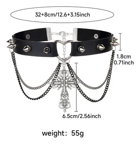 Chocker gotico corazon y cruz