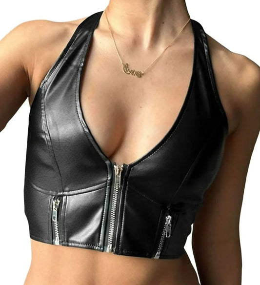 Top corto Halter eco-cuero