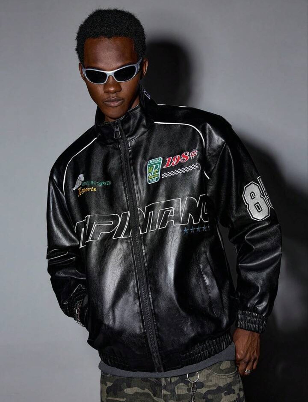 Chaqueta ecocuero estilo racing