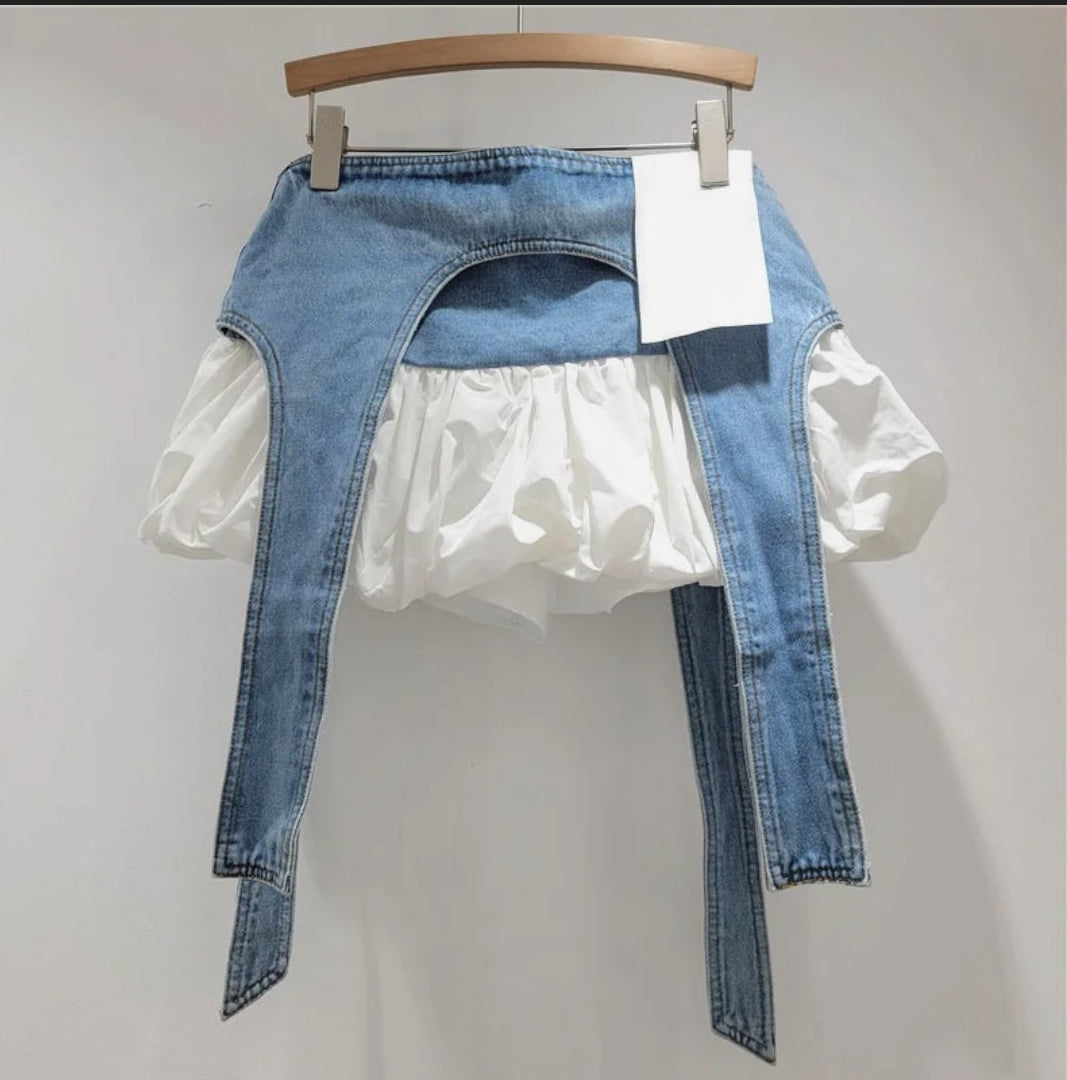Falda mini globo y denim