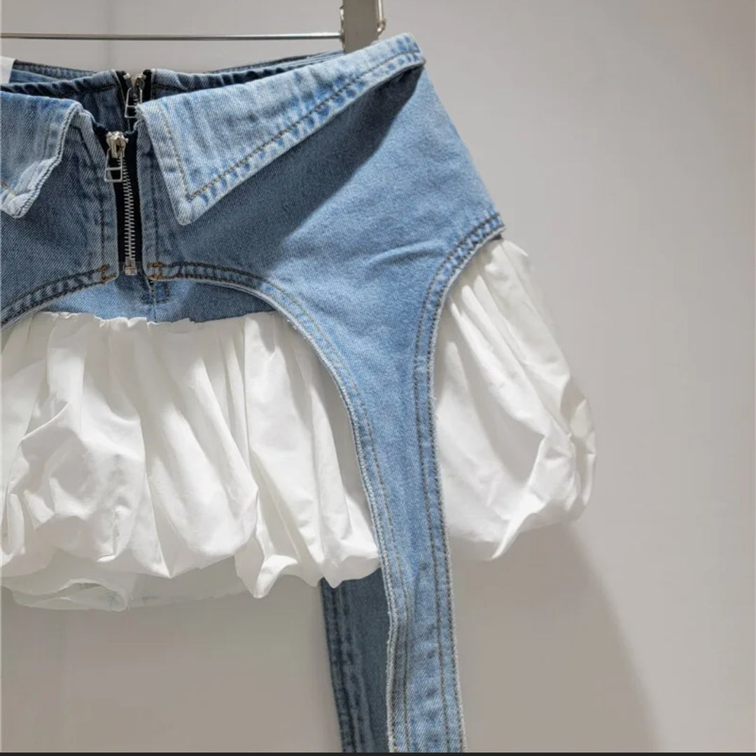 Falda mini globo y denim