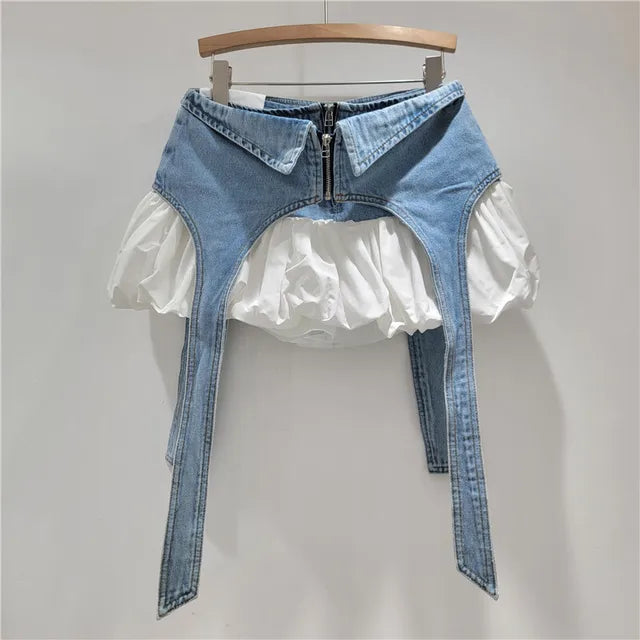 Falda mini globo y denim