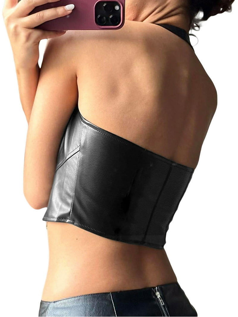 Top corto Halter eco-cuero