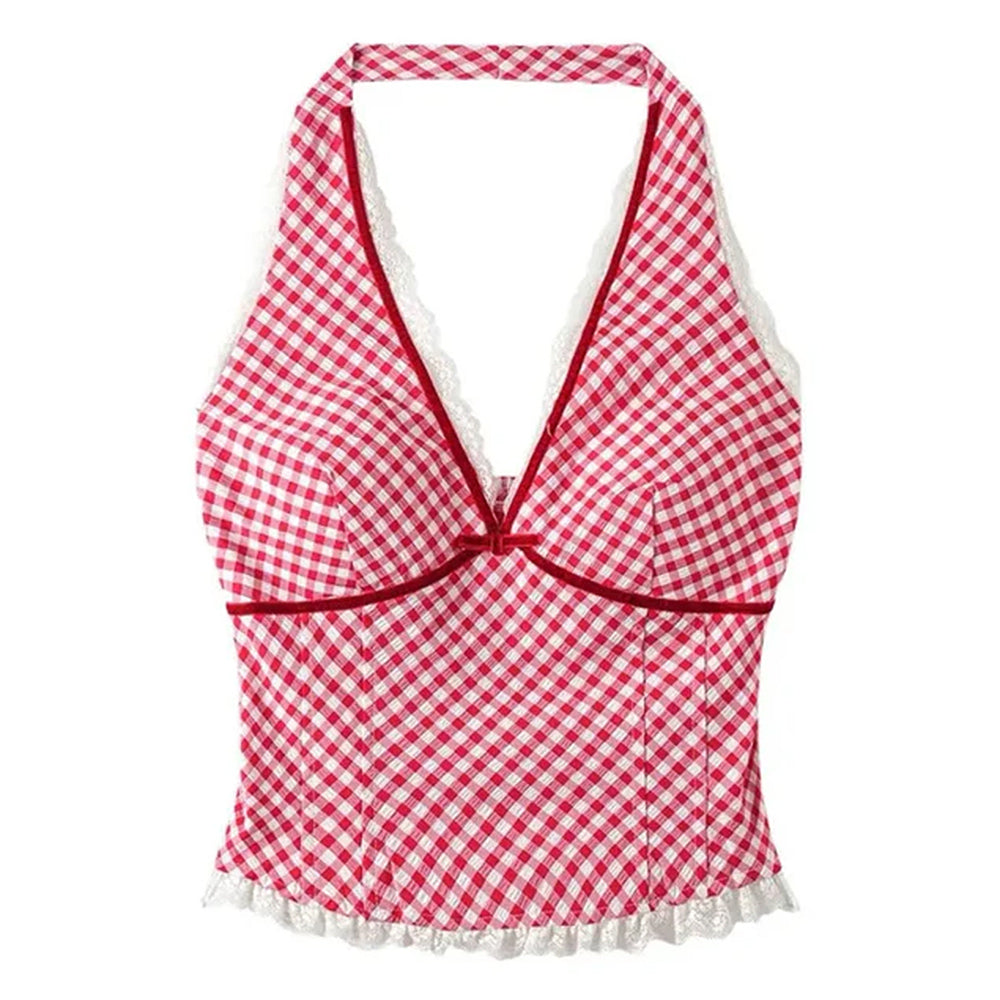 Top halter cuadrillé Broderie