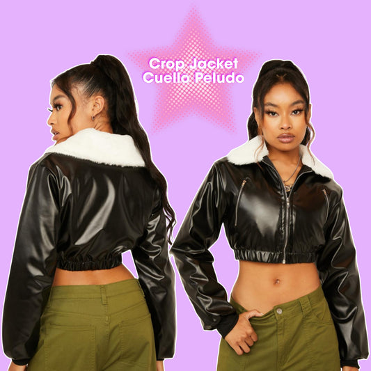 Cropjacket ecocuero cuello peludo